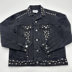 For the Republic Women’s Black Denim Silver Studded Jean Jacket Size XS
